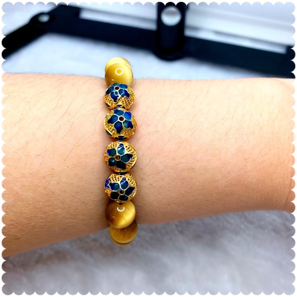 Tiger Eye Gold Grade A3+A5 10mm Cloisonné Gold Plated Charm Bracelet - Picture 4 of 11